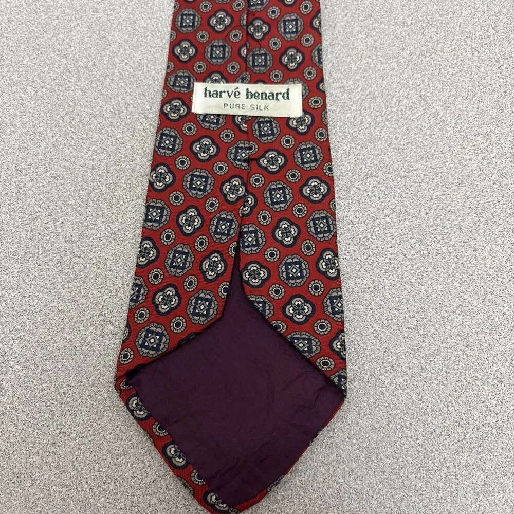 Lot Of 3 Vintage Harve Benard Silk Neck Tie Red/Burgundy, Paisley, Geometric